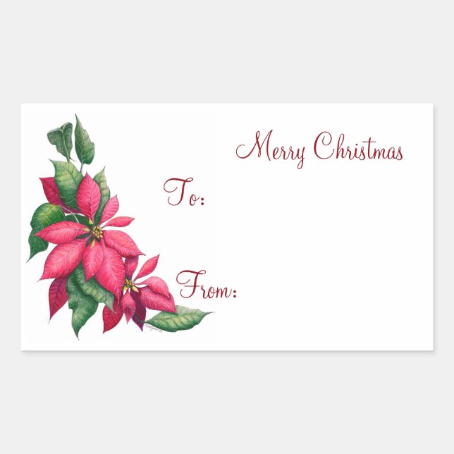 Sticker Rectangulaire Poinsettias - Balises cadeaux (Devant)