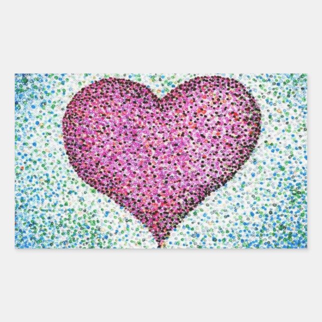 Sticker Rectangulaire Pointillisme du coeur rose moderne (Devant)
