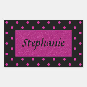 Sticker Rectangulaire Points rose vif sur Arrière - plan noir