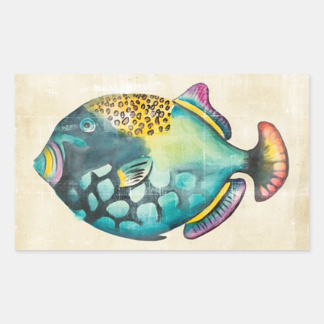 Sticker Rectangulaire Poisson Aquarium bleu et violet (Devant)