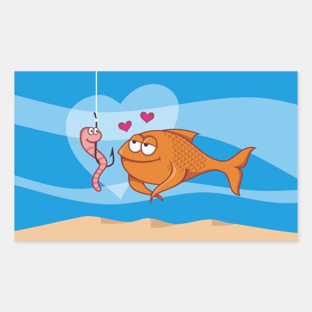 Sticker Rectangulaire Poisson et appât en amour (Devant)