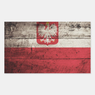 Sticker Rectangulaire Poland flag on Old Wood Grain
