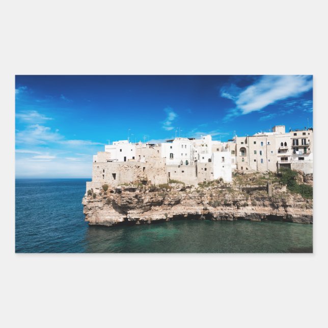 Sticker Rectangulaire Polignano a Mare maisons sur une falaise dans les  (Devant)
