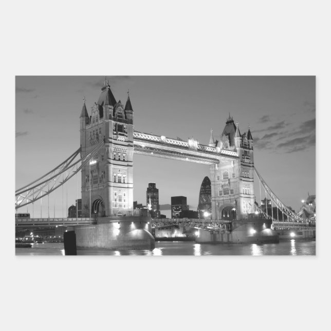 Sticker Rectangulaire Pont Tour de Londres blanc noir (Devant)