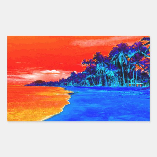 Sticker Rectangulaire Pop Art Plage Exotique Palmiers (Devant)