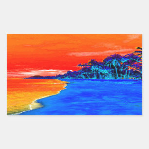 Sticker Rectangulaire Pop Art Plage Exotique Palmiers