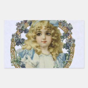 Sticker Rectangulaire Portrait Antique de Jeune Fille Enfant Beau