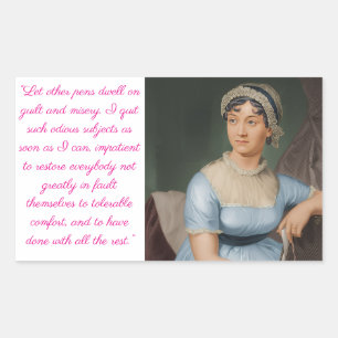 Sticker Rectangulaire Portrait de Jane Austen plus citation (rose)