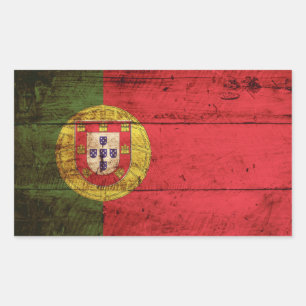 Sticker Rectangulaire Portugal Drapeau sur le vieux grain de bois