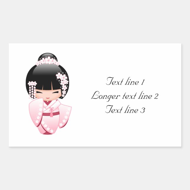Sticker Rectangulaire Poupée blanche Kimono Kokeshi - mignonne Geisha Gi (Devant)
