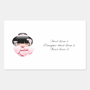 Sticker Rectangulaire Poupée blanche Kimono Kokeshi - mignonne Geisha Gi