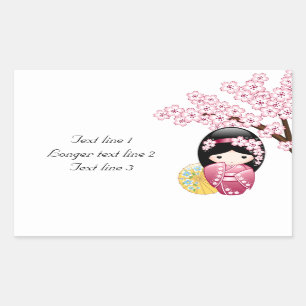 Sticker Rectangulaire Poupée Kokeshi Printemps - Cute Japonaise Geisha G