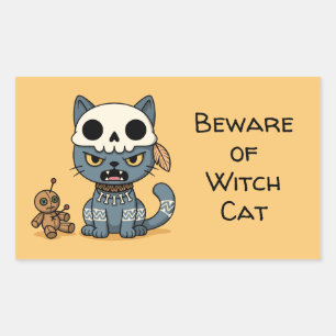 Sticker Rectangulaire Poupée Vaudou Chat Sorcière Texte Personnalisé Jau