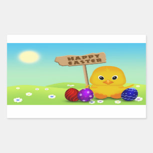 Sticker Rectangulaire Poussin heureux mignon de bébé de Pâques