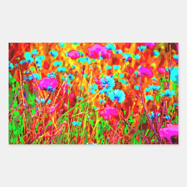 Sticker Rectangulaire Pré sauvage dans l'art pop fleuri (Devant)