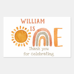Sticker Rectangulaire Premier anniversaire aquarelle Boho arc-en-ciel et