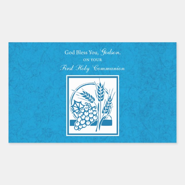 Sticker Rectangulaire Première communion de Godson, blé, raisins bleu (Devant)