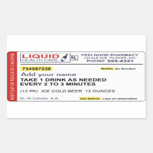 Sticker Rectangulaire Prescription de bière (ajoutez votre nom)