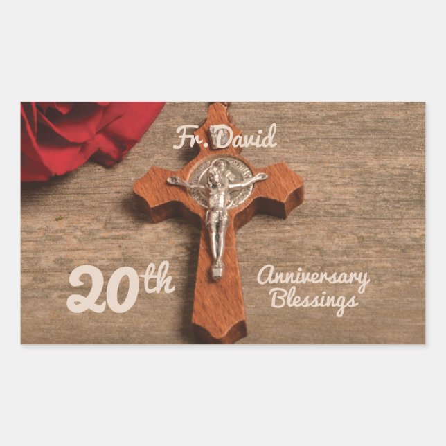 Sticker Rectangulaire Prêtre 20ème anniversaire de l'Ordination Rose et  (Devant)