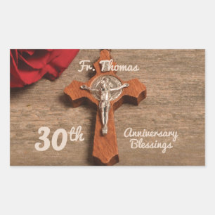 Sticker Rectangulaire Prêtre 30ème anniversaire de l'Ordination Rose et 