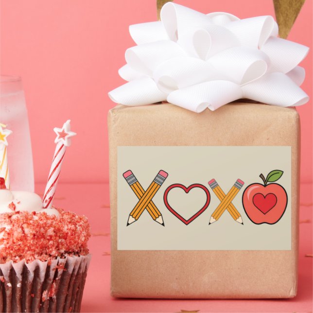 Sticker Rectangulaire Professeur XOXO Crayon Saint Valentin et pomme (Fête)