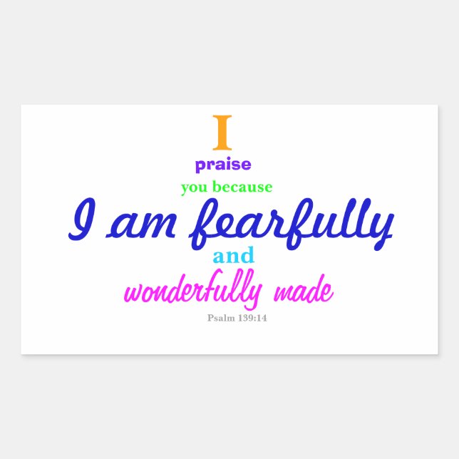 Sticker Rectangulaire Psaume 139:14 (Sticker) (Devant)