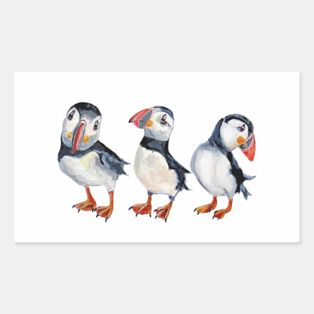 Sticker Rectangulaire Puffins (Devant)