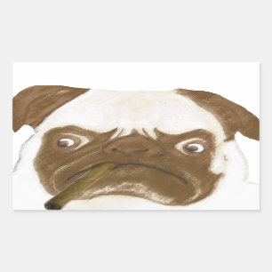 Sticker Rectangulaire Puggy Grumpy personnalisée avec Cigar