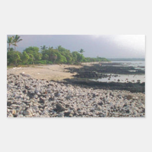 Sticker Rectangulaire PunaluGu Plage de sable noir Hawaii Big Island