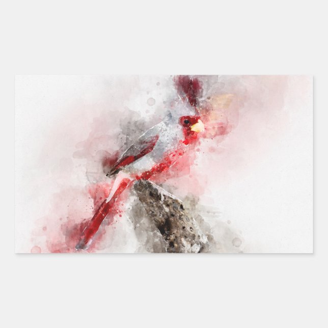 Sticker Rectangulaire Pyrrhuloxie couleur d'eau (Devant)