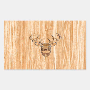 Sticker Rectangulaire Queue blanche Buck Tête de cerf Bois Grain