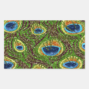 Sticker Rectangulaire RAB Plumes de paon colorées rocheuses Imprimer