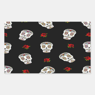 Sticker Rectangulaire RAB Rockabilly Sugar Skulls Roses On Black