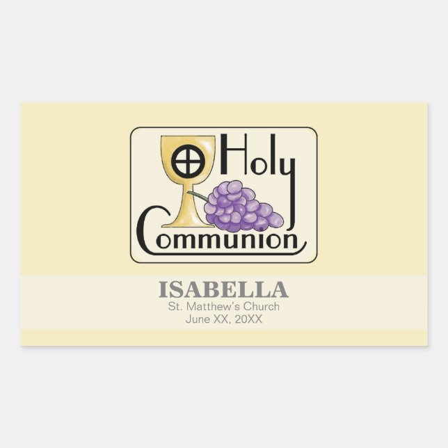 Sticker Rectangulaire Raisins de première communion et coupe, personnali (Devant)