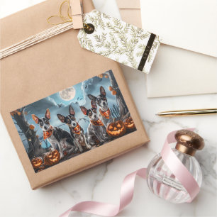 Sticker Rectangulaire Rat Terrier Halloween Éffrayant