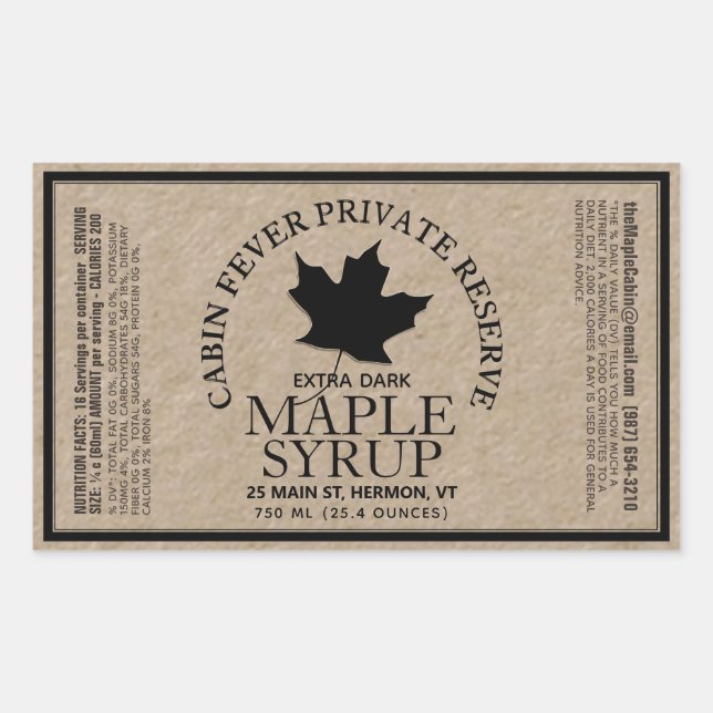 Sticker Rectangulaire Rectangle sirop d'érable Kraft avec valeur nutriti (Devant)