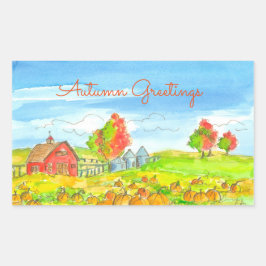 Sticker Rectangulaire Red Barn Citrouille Patch voeux automne
