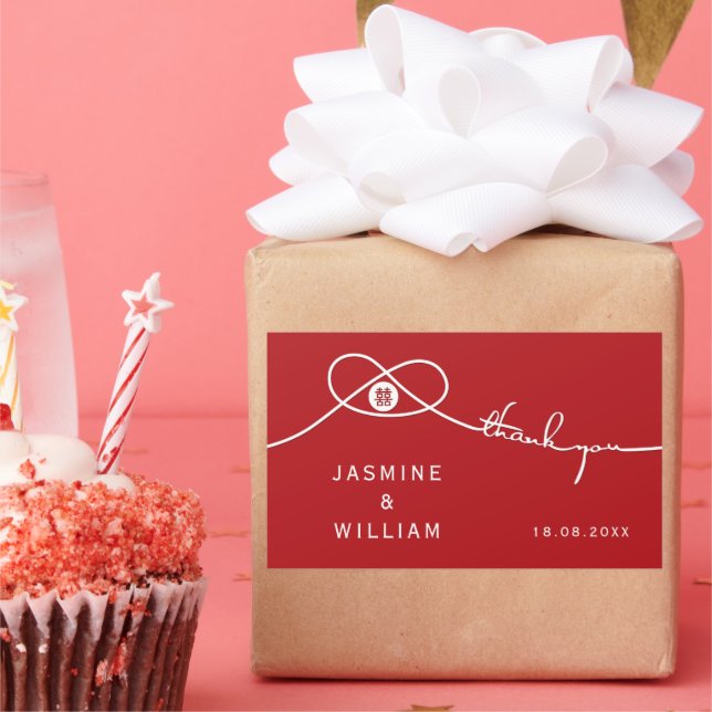 Sticker Rectangulaire Red Knot Union Double Bonheur Mariage chinois (Fête)