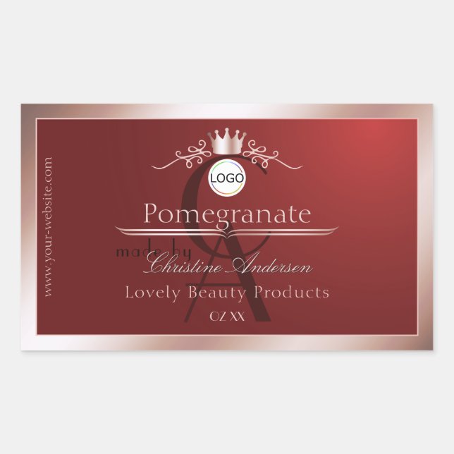 Sticker Rectangulaire Red Product Label Rose Gold Frame Logo Monogram (Devant)