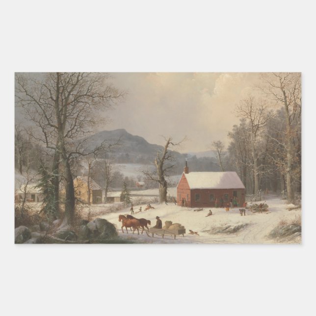 Sticker Rectangulaire Red School House (Scène de campagne) 1858 (Devant)