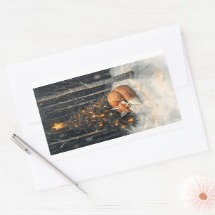 Sticker Rectangulaire Renard couché Whimsical Noël rustique