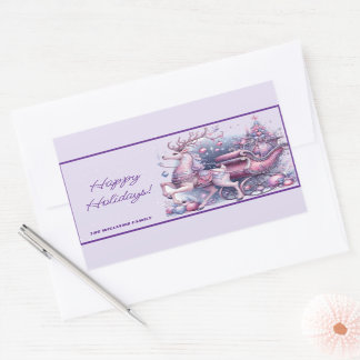 Sticker Rectangulaire Rennes de Noël violet blanc
