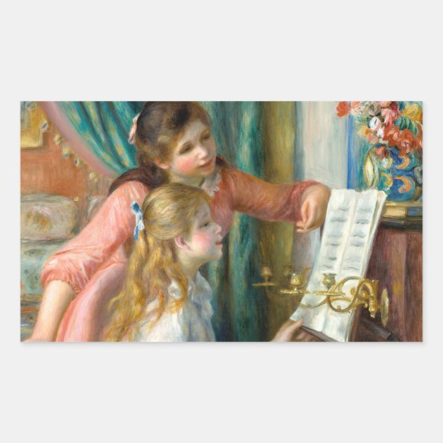 Sticker Rectangulaire Renoir Girls at the Piano Impressionism Painting (Devant)