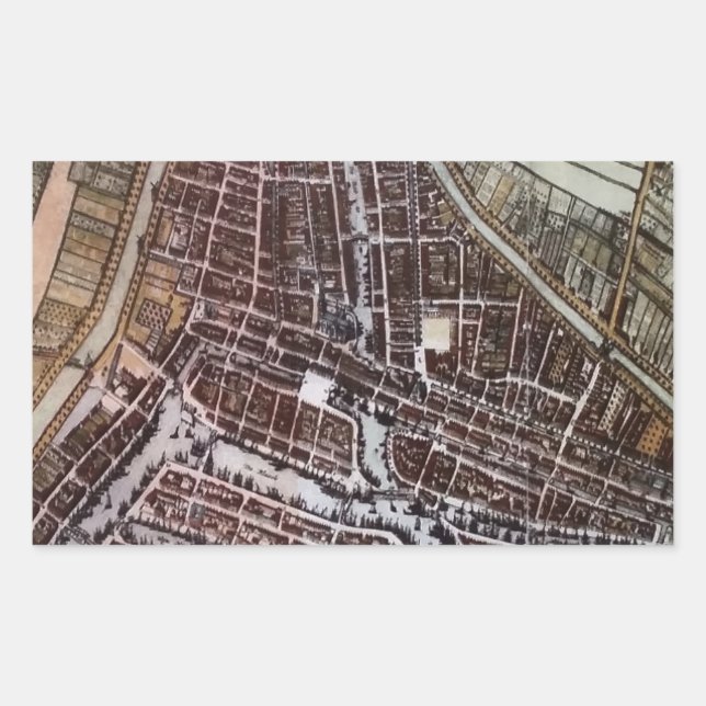Sticker Rectangulaire Réplique carte de la ville de Rotterdam 1652 (Devant)