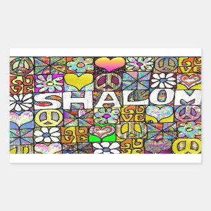 Sticker Rectangulaire Retro 60s Psychedelic Shalom LOVE