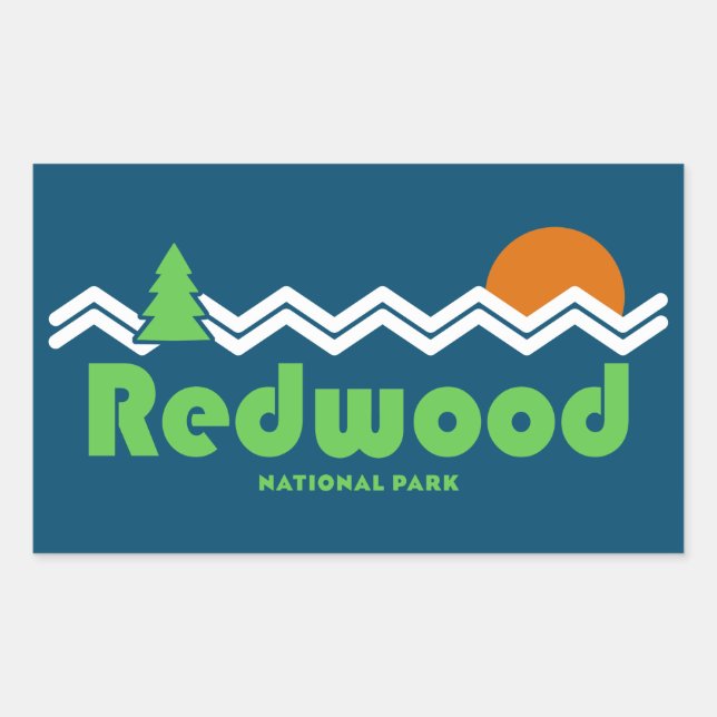 Sticker Rectangulaire Retro du parc national de Redwood (Devant)
