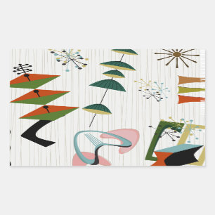 Sticker Rectangulaire Retro Eames-Era inspiré atomique