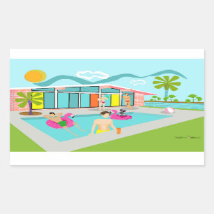 Sticker Rectangulaire Retro Gay Pink Flamant rose Pool Party