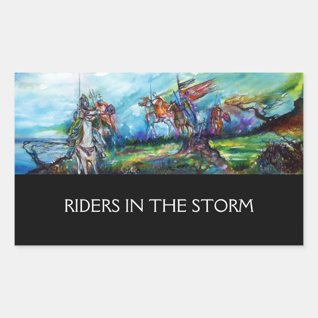 Sticker Rectangulaire RIDERS DANS LA TEMPÊTE Chevaliers Médiévaux Horseb (Devant)