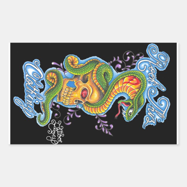 Sticker Rectangulaire Rocher Thiz Vêtements & Tatouage Tony Crâne et ser (Devant)